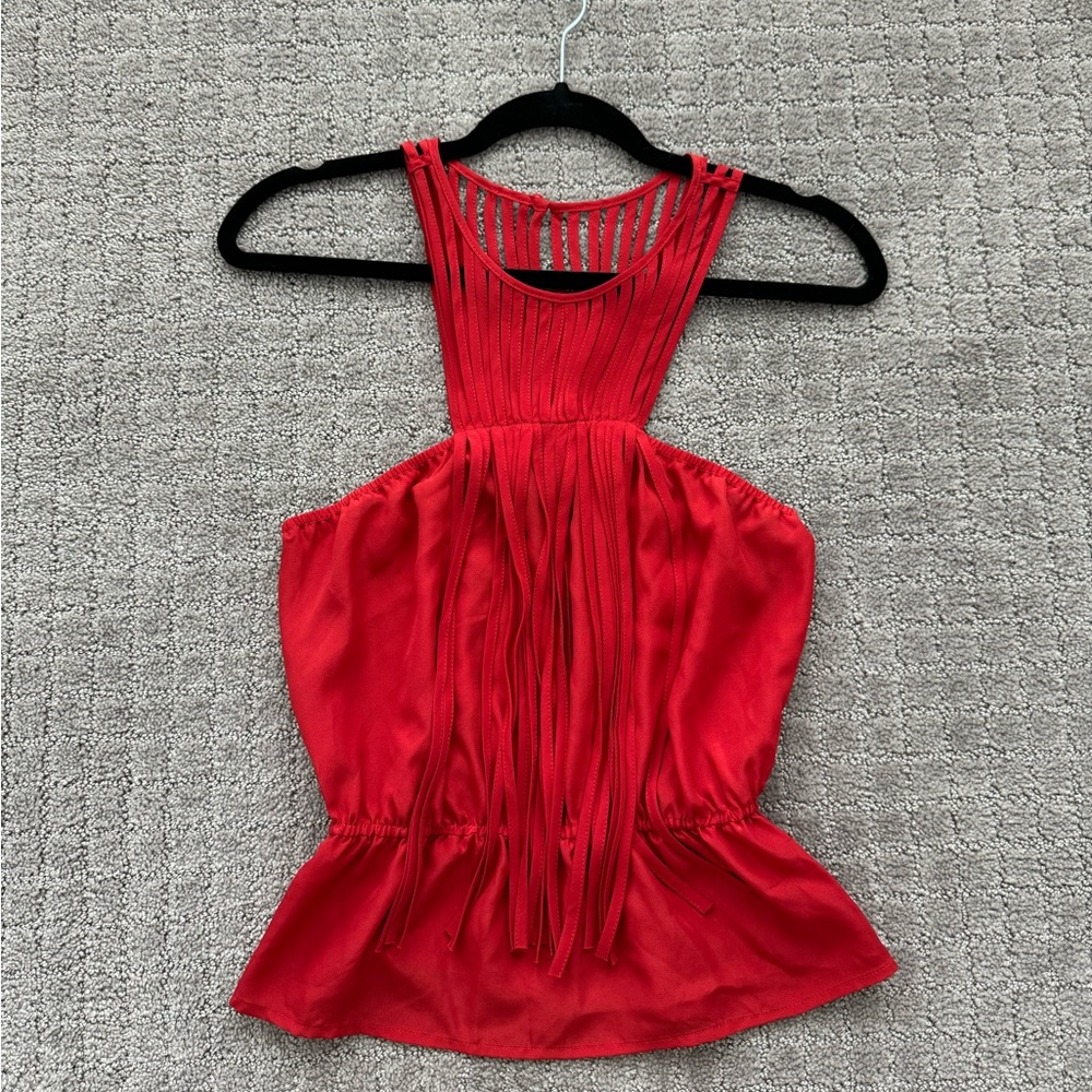 Bebe red fringe top size S